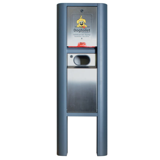 Dogtoilet PREMIUM, Hundekotbeutelspender mit Abfallbehälter und Frontöffnung aus poliertem INOX-Edelstahl