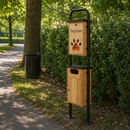 Dogtoilet HOLZI, dispenser sacchetti per cani in legno larice con bidoncino